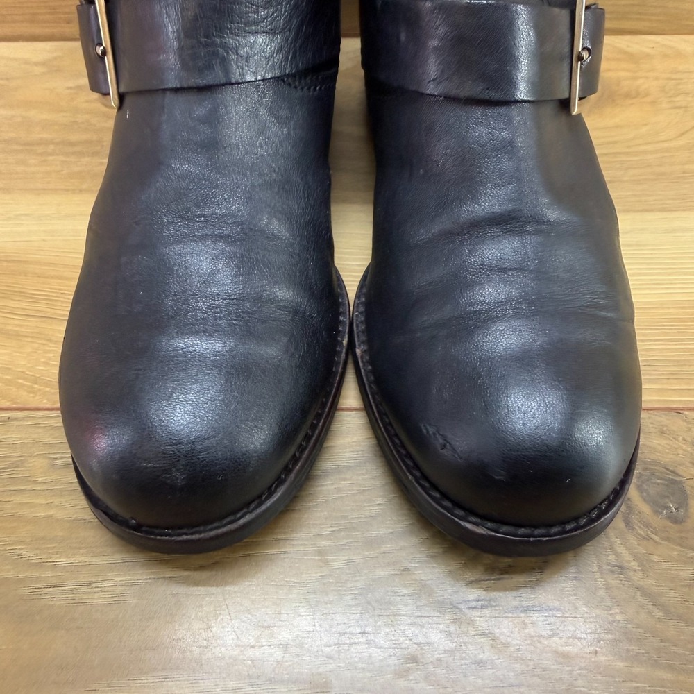 Jimmy Choo FLAWED Buckle Boots 5.5 EU 35.5 Black Leather Mid Calf Biker Moto - Picture 11 of 11